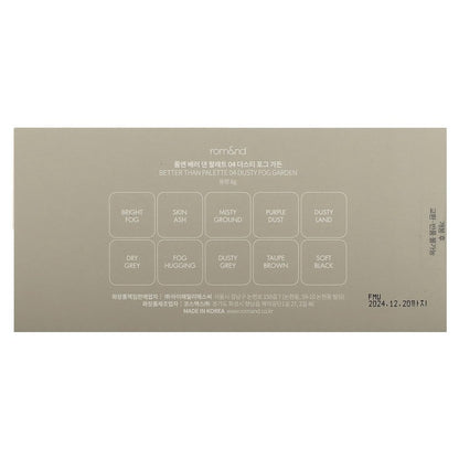 rom&nd Better Than Palette 102g (04 Dusty Fog Garden) | Eye Makeup Palette, Matte & Shimmer Eye Shadow, Sparkling Glittery, various 10 shades, Long Lasting, High Pigmented, Blendable, Warm Tones