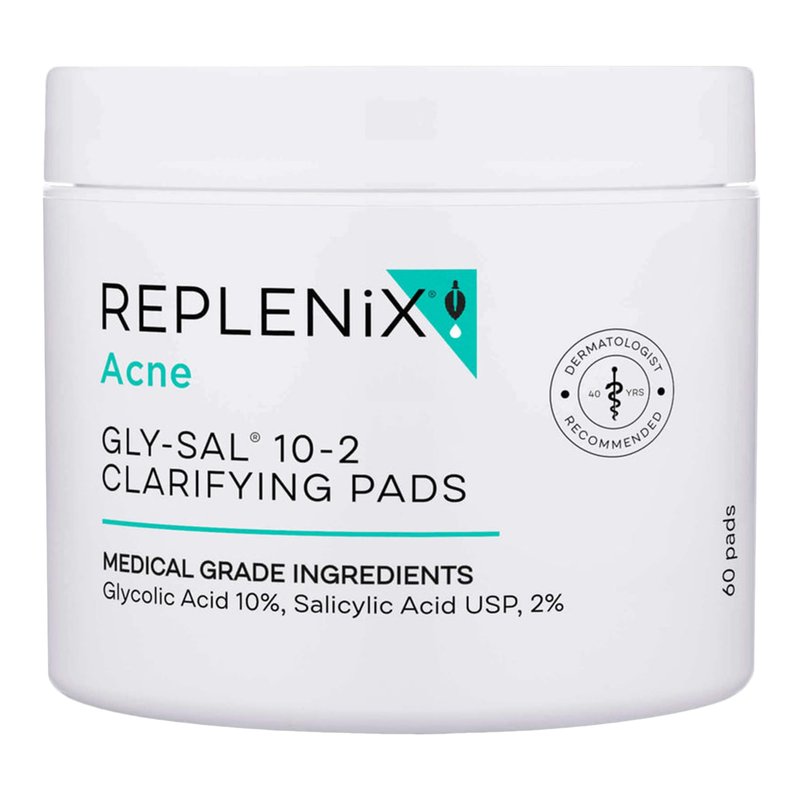 Replenix Gly-Sal Clarifying Acne Pads, 60 Count, Medical-Grade 10% Glycolic Acid & 2% Salicylic Acid Exfoliating Pads for Acne-Prone Skin, Help Clear Blemishes & Refine Pores, Non-Oily