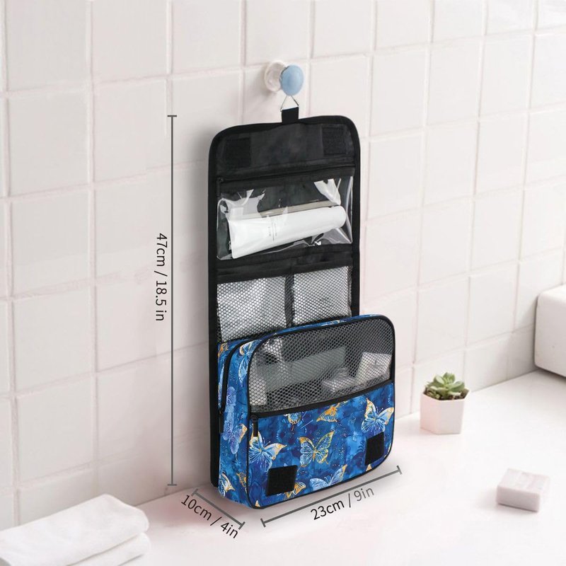 Hanging Travel Toiletry Bag Butterflies Dye Navy Kit Makeup Case Cosmetics Organizer for Men Women