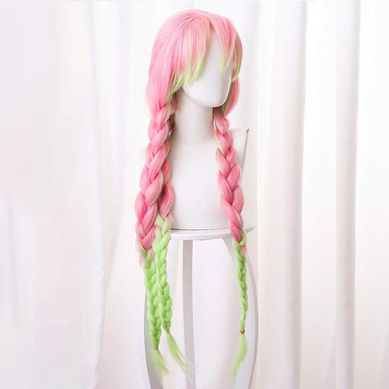 XiongXiongLe Halloween Anime Role Pink Red Green Cosplay Wig Anime Game Cos Role Playing Hair Replacement Wigs with 3 Ponytails for Adult Cos Halloween Christmas Party