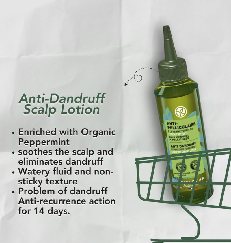Yves Rocher Anti-Dandruff Scalp Lotion with Organic Peppermint Extract 14-Day Anti-Relapse Effect 150 ml./5 fl.oz.