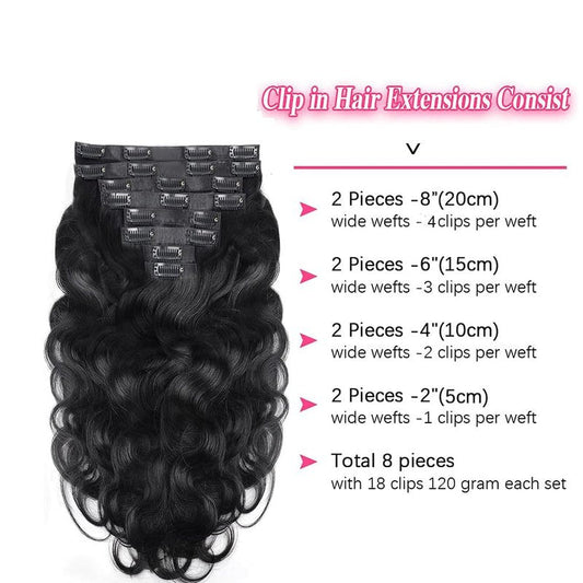 MYouan Seamless Body Wave Clip Ins PU Weft Clip In Hair Extensions Real Human Hair Clip Ins 16Inch 100% Unprocessed Human Hair Extensions 8pcs/set (20Clips120g)