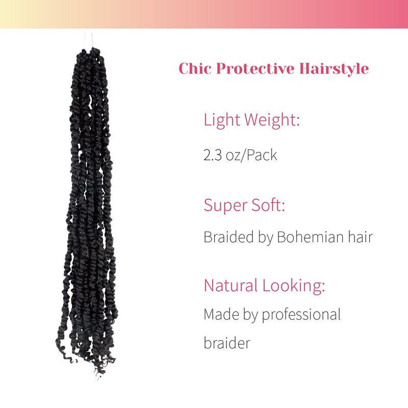 BOHOBABE Pre-twisted Passion Twist Crochet Hair 16 Inch Pre-looped Crochet Passion Twist Braiding Hair 8 Packs Soft Black Bohemian Twists (1B)