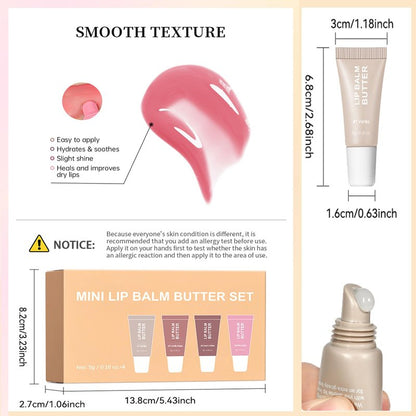 4Pcs Hydrating Lip Gloss Set, Mini Lip Balm Pack, High Shine Glass Finish Lip Moisturizing Plumping Lip Gloss Shiny Jelly Liquid Lipstick for Women
