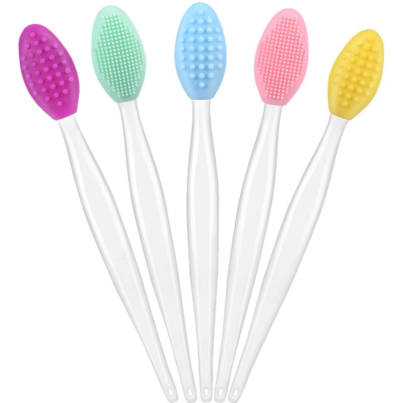 Yoizyfree 5 Pcs Lip Scrub Brush,Lip Scrubber Exfoliator,Double-Sided Silicone Lip Brush Tool for Men Women Lip Lightening, Lip Exfoliator Scrubber Tool for Dark Lips