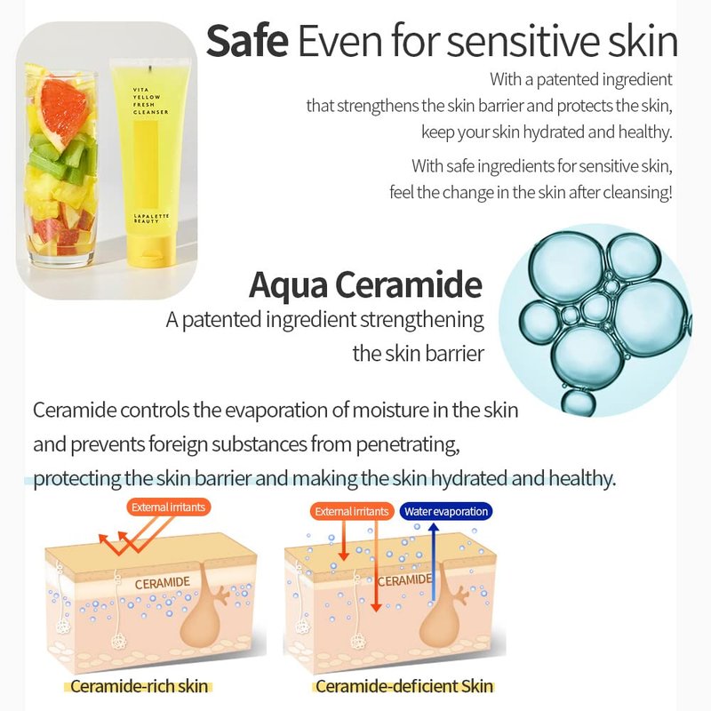 lapalette Vita Yellow Fresh Cleanser | Gentle Make-up Remover | 1-step Cleanser | 88% Moisturizing Essence | Natural Vitamin | Korean Skincare 3.38fl.oz