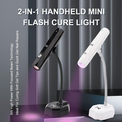 M-CuraLite 2-in-1 Handheld & Desktop Nail Flash Cure Lamp with Focus Beam Technology, UV & LED Light - for Gel X, Acrylic, Builder - Portable & Adjustable, Soft Gel Tips & Nails Repair (White)