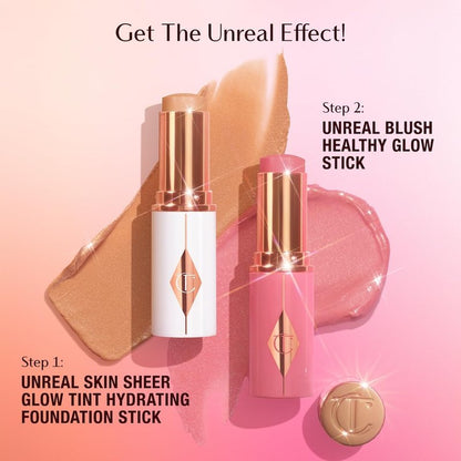 Charlotte Tilbury Unreal Healthy Glow Blush Stick - Buildable Cream Makeup with a Skincare-Infused Formula - Easy to Use, Blendable & Leaves Skin with a Luminous Sheen - Peachy Glow