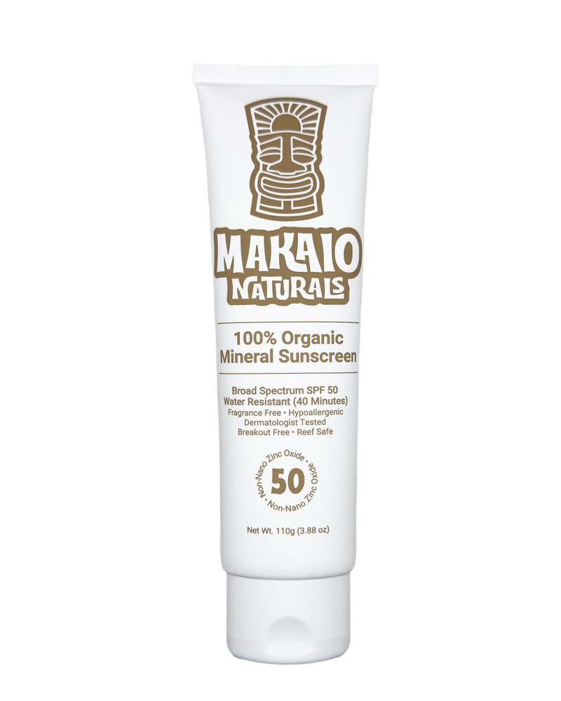 Makaio Naturals 100% Organic Mineral Sunscreen SPF 50 for Kids & Family – Face & Body, Unscented, High-Performance, Sensitive Skin, Reef Safe, Vegan, Hypoallergenic, Dermatologist Tested, 3.88 fl oz