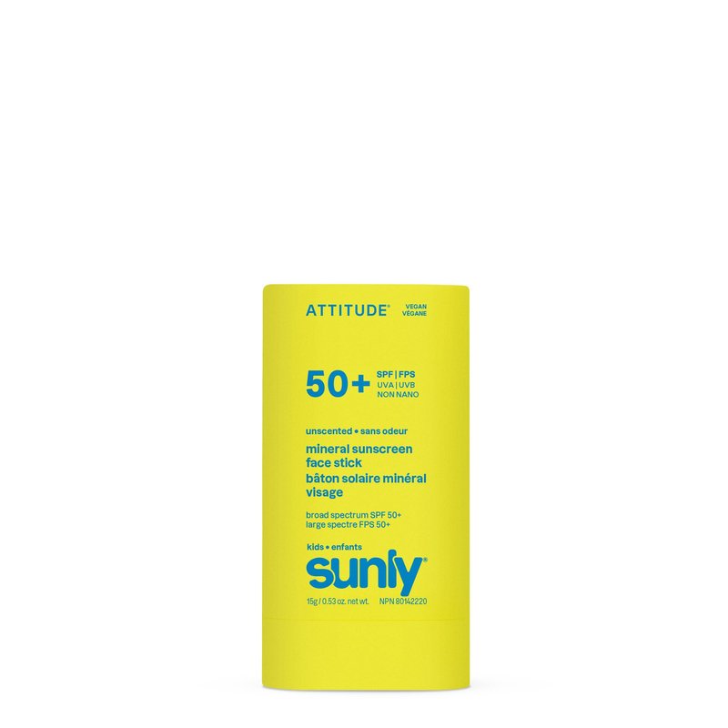 ATTITUDE Kids Mineral Sunscreen Face Stick SPF 50, Broad Spectrum Zinc Oxide, EWG Verified, Non-Nano, Gentle Lightweight Non-Greasy, Vegan, Unscented, 0.53 oz