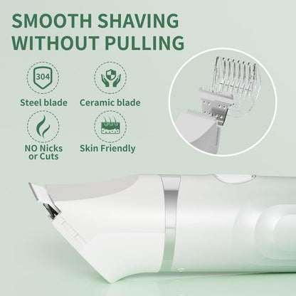 Bikini Trimmer for Women, 3-in-1 Electric Razors for Women, Waterproof Bikini Shaver Replaceable Facial, Body Trimmer for Pubic Hair, Painless Razor for Hair Trimmer, Mint Green