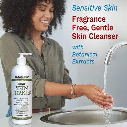 NutriBiotic – Sensitive Skin Non-Soap Skin Cleanser, 16 Oz Twin Pack | with GSE (Citricidal) | pH Balanced, Hypoallergenic & Biodegradable | Free of Parabens, Sulfates, Dyes, Colorings & Fragrance