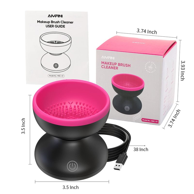 Alyfini Electric Makeup Brush Cleaner Machine, Powerful Friction Removes Residue on Make up Brushes Set/Sponge/Powder Puffs, Efficient Cleaning, Portable Spinning Washer, Save Cleanser & Shampoo