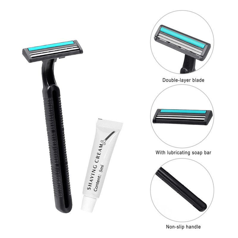 Disposable Razors in Bulk, Bulk Razors with Knife Cap, Black, Individually Packaged Disposable Razors Bulk with Shaving Cream for Hotels, Nursing Homes, Shelters, Homeless, Charities (pack-100)