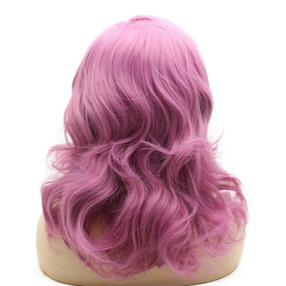 Peakia Shoulder Length Wavy Pink Half Hand Tied Lace Front Wig Synthetic