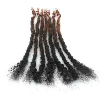 Textured Locs Extension With Curly Ends 100% Permanent Human Hair Dreadlock Extensions 0.6cm Width Can Be Dyed Bleached Full Handmade Loc Extension for Men Women (Natural, 8 Inch/20 strands)