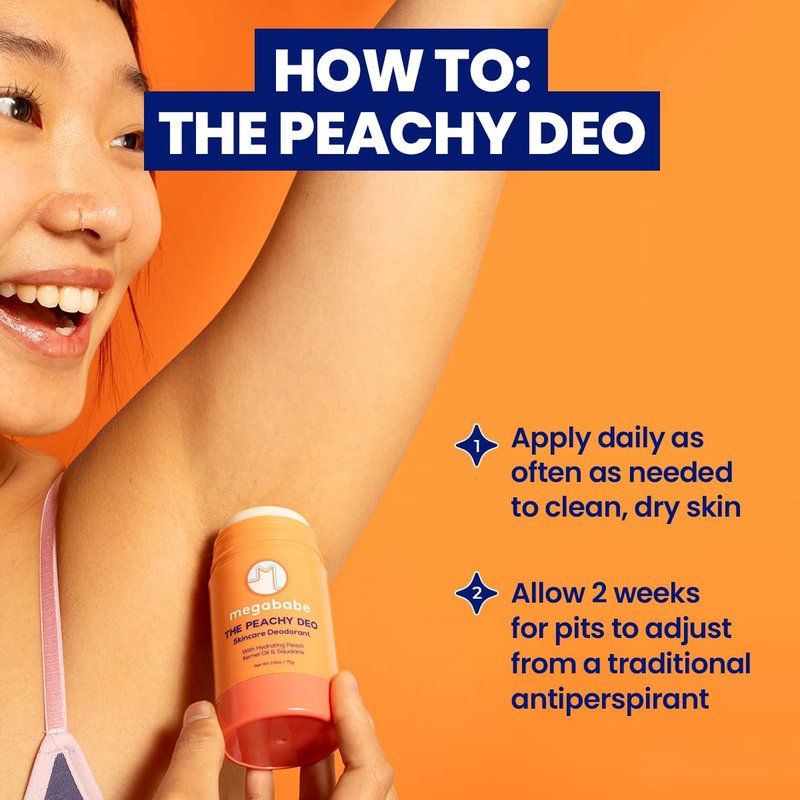 Megababe Skincare Deodorant - The Peachy Deo with 72 hour Odor Protection | Summer and Hot Weather Essential | Hydrating Peach Kernel Oil & Squalane | Aluminum-Free, All Natural | 2.6 oz