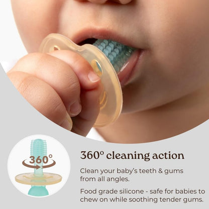 Haakaa 360° Silicone Baby Toothbrush – 100% Soft Food Grade Silicone, BPA-Free, Suction Base, Safe for Babies 6 Months+, Gentle Gum and Teeth Cleaning for Infants, Gum Massager (Pink)