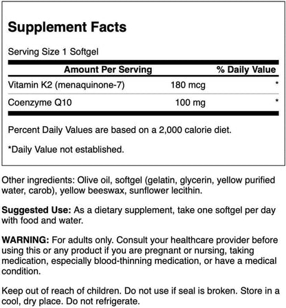 Swanson Coq10 + Vitamin K2 60 Sgels