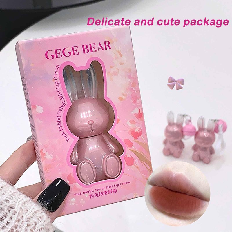 KTouler 3 Colors Cute Bunny Lip Gloss Keychain Set, Red Pink Brown Liquid Velvet Matte Lipstick,Long Lasting Soft Lipstick for Women Girls