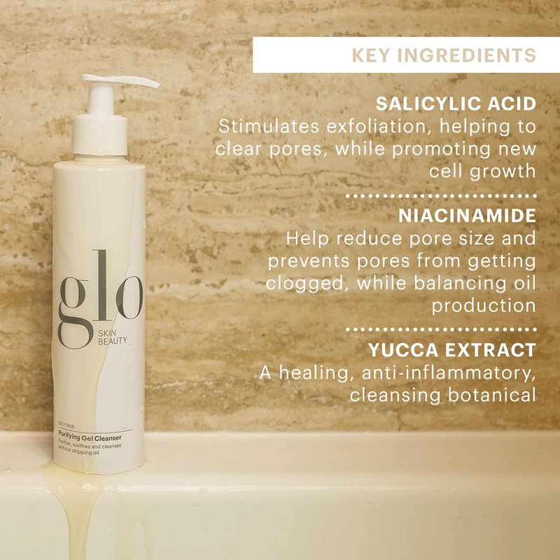 Glo Skin Beauty Purifying Gel Cleanser 6.7 Fl Oz – Salicylic Acid Face Wash with Niacinamide, Gel Face Cleanser for Oil & Combination Skin, Exfoliating Facial Cleanser to Clear Pores & Balance Oil