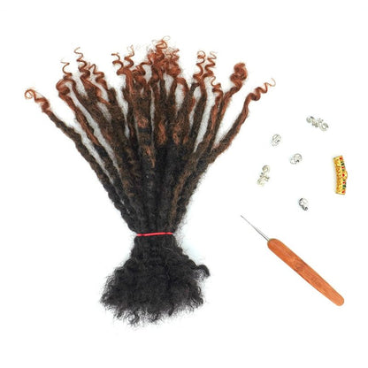 Textured Locs Extension With Curly Ends 100% Permanent Human Hair Dreadlock Extensions 0.6cm Width Can Be Dyed Bleached Full Handmade Loc Extension for Men Women (Natural, 8 Inch/20 strands)
