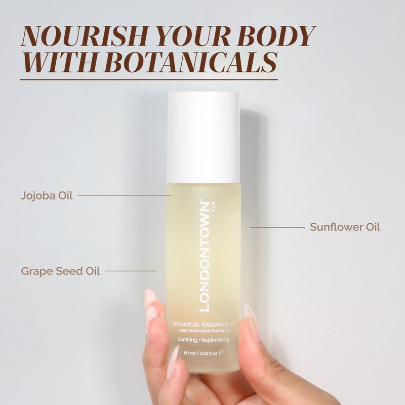 LONDONTOWN Botanical Radiance Hair Face Body Oil, Nourishing Hydration Oil for Dry Skin, Hair Shine, Ingrown Hair Treatment Post-Shave Irritation, All-Over Total Body Care - 1.95 fl oz