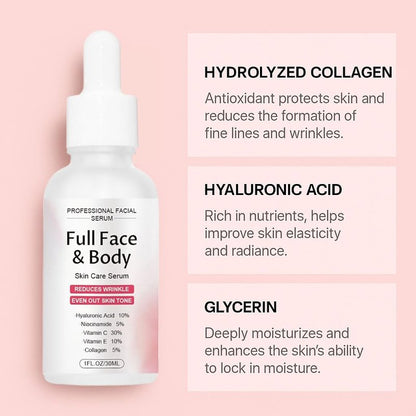 Finones Skin Vitamin Serum for Face & Body, 5 in 1 Anti Wrinkle Firming Serum, Anti-Aging Essence with Hyaluronic Acid, Collagen, Lifting Firming Essence, Hydrate Moisturize, Reduce Fine Lines