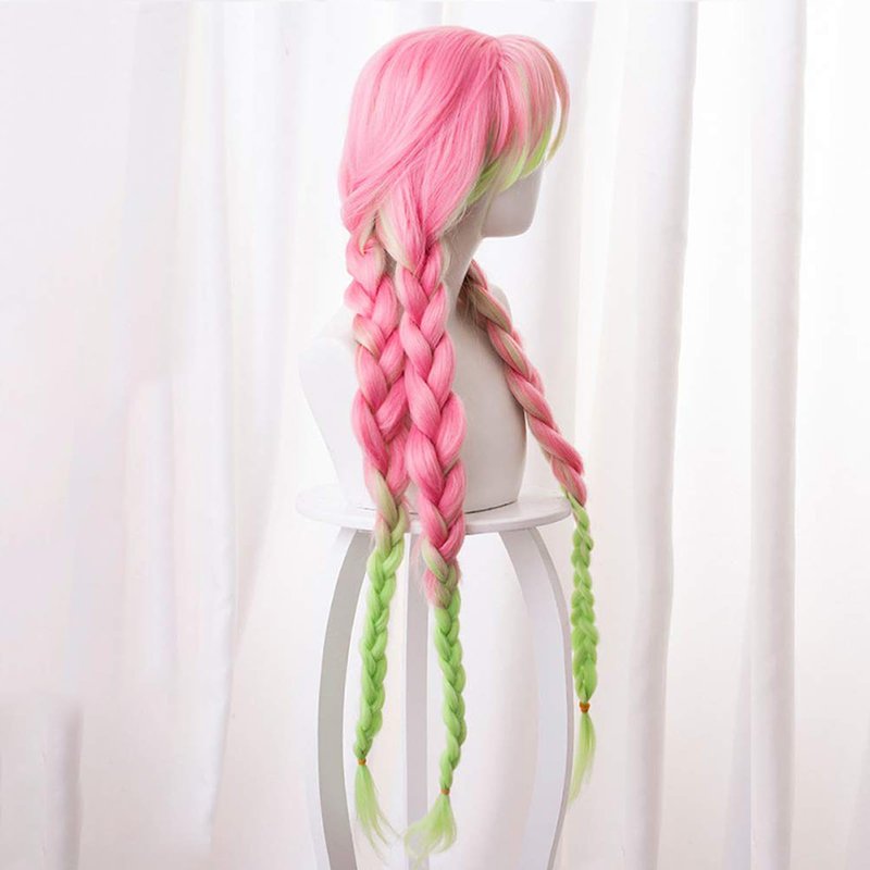 XiongXiongLe Halloween Anime Role Pink Red Green Cosplay Wig Anime Game Cos Role Playing Hair Replacement Wigs with 3 Ponytails for Adult Cos Halloween Christmas Party