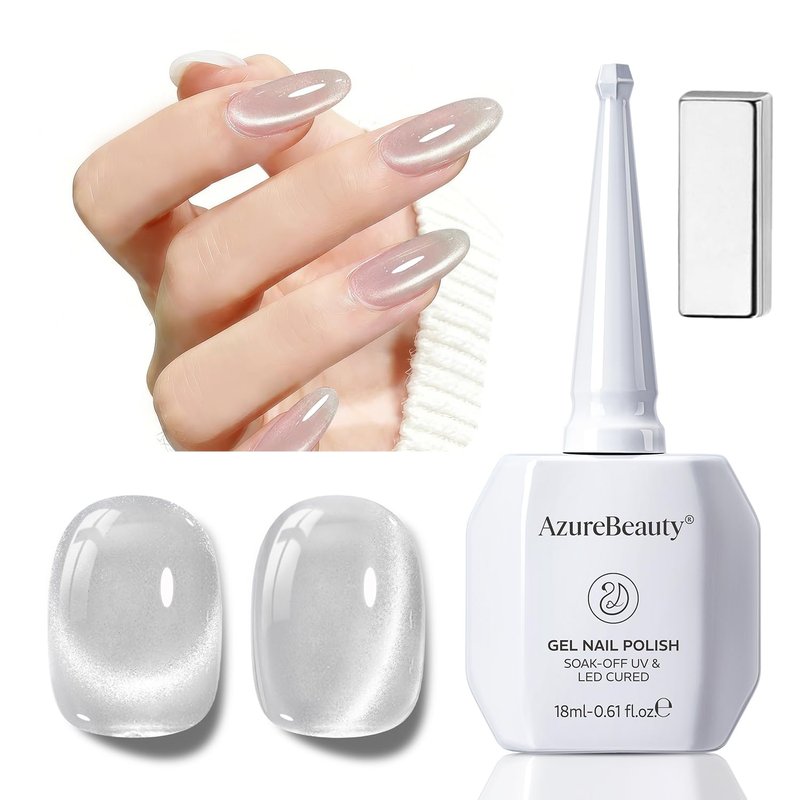 AZUREBEAUTY Translucent Silver Cat Eye Gel Nail Polish 18ML – Magnetic Moonlight Shimmer Soak Off UV/LED Gel Polish, Silver Reflective Color for Nail Art, DIY Manicure & Salon Use