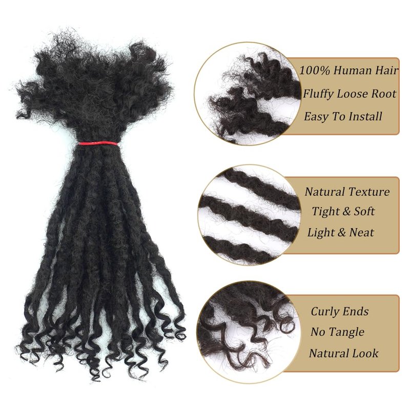 Textured Locs Extension With Curly Ends 100% Permanent Human Hair Dreadlock Extensions 0.6cm Width Can Be Dyed Bleached Full Handmade Loc Extension for Men Women (Natural, 8 Inch/20 strands)