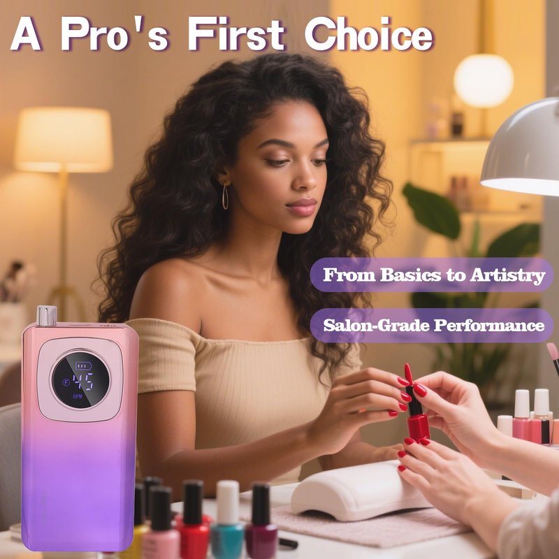 Kylara Professional Nail Drill–45000RPM Electric Nail File Cordless,Portable Efile for Acrylic & Gel Nails with LED Display,Low Noise Nail Drill Machine for Polishing & Removing,Salon & Home Use