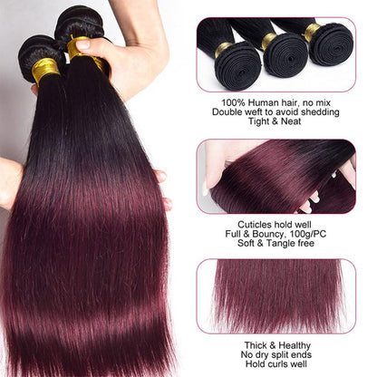 Fabimiya Bundles Human Hair 10/12/14 Inch Straight Burgundy Highlight 99J Human Hair Bundles 12A Unprocessed Quick Weave for Black Women