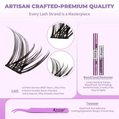 AnyFairy Lash Clusters Kit 8-18mm DIY Lash Extension Kit Wispy Lash Clusters Individual Lashes Kit with Lash Bond and Seal, Lash Tweezers for Self Use,Beginner-Friendly(sylph） (sylph 709)