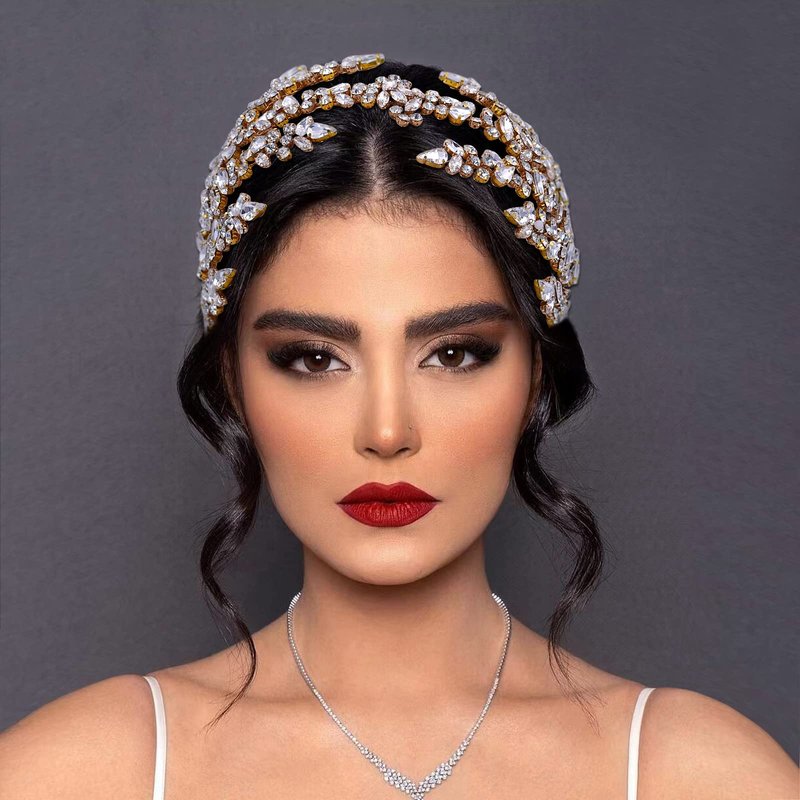 ULAPAN Wedding Headbands Bridal Headpieces Rhinestone Accessories Bride Bridesmaid Women Handmade (Gold)