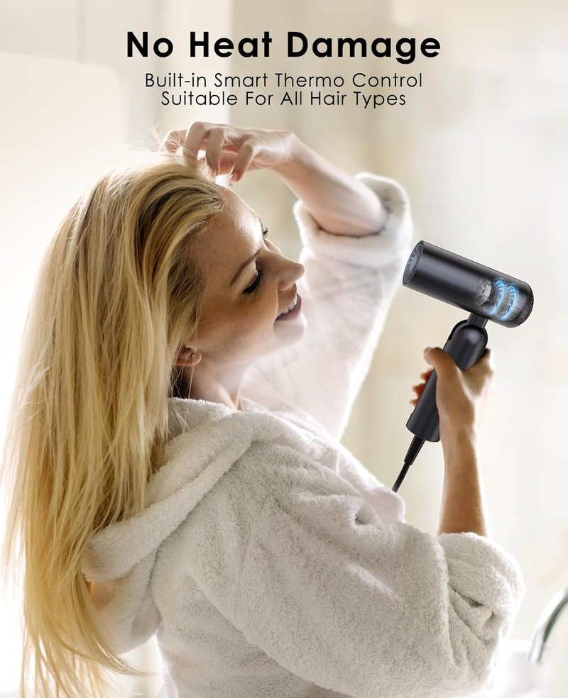 osou Foldable Hair Dryer for Travel - Global Voltage with Auto-Sensing, 1B Plasma Particles, 200times/s Temp Control, Portable Blow Dryer with Single-Sided Comb, Gray