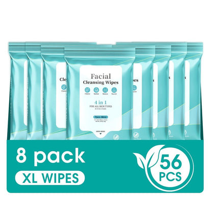 Facial Cleansing Wipes, Green Tea Oil Extract for Face Cleansing, Salicylic Acid for Acne Treatment, Hydrating Pore Care for Sensitive Skin, Exfoliating & Soothing Double-Sided Cleansing Wipes