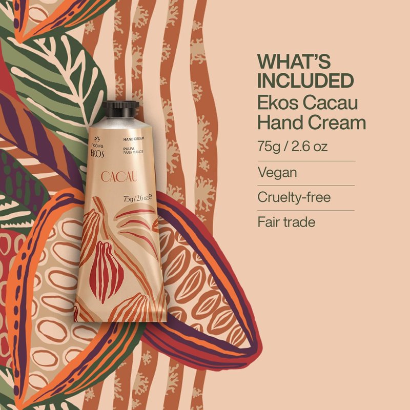natura – Ekos Cacau Hand Cream, Cocoa Butter Moisturizer for Dry Hands, Hydrating Vegan Skincare, Strengthens Nails & Cuticles – 2.6oz (75g)