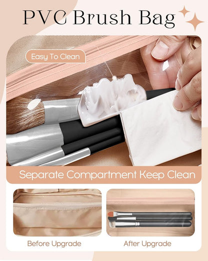 Bistup Makeup Bag Travel Cosmetic Bag Toiletry Make Up Bags Cute Women Large Capacity Big Medium Leather Checkered Plaid Hotpink Aesthetic Girl Teen Teenage Foldable Expandable Open Flat Zip