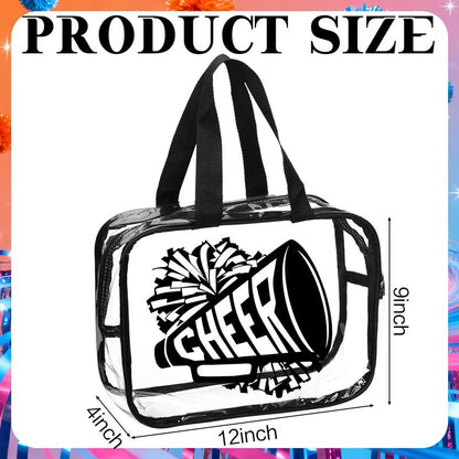 Kacctyen 12 Pcs Cheer Large Clear Toiletry Cosmetic Makeup Bag with Zipper and Handle Cheer Snack Bag Bulk for Team 12 x 9 x 4 Gift Bags Tote Pouch Cheerleading Teammates Party Supplies (Black)