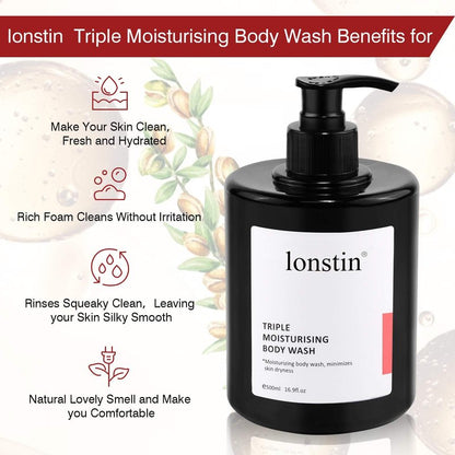 lonstin Body Wash with Pump Moisturizing Body Wash for Dry Skin Natural Nourishers for Instantly Soft Skin and Lasting Nourishment Deep Moisture Cleanser Effectively Washes away Bacteria, 16.9 Fl Oz
