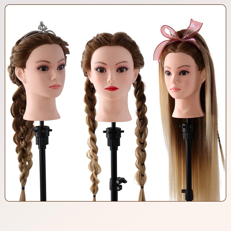 Mannequin Head with Hair, Mannequin Cosmetology Manikin Practice Doll Head for hair styling Braiding Hairdressing Head with Table Clamp + DIY Hair Styling Set