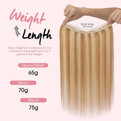 Halo Hair Extensions,Prokyvity Halo Hair Extensions Real Human Hair,Invisible Adjustable Wire Extensions for Seamless Blending 16 inch/65g Golden Brown Streaked with Bleach Blonde
