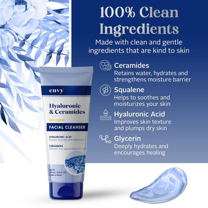 Envy Facial Cleanser with Hyaluronic Acid & Ceramides - Hydrating, Moisturizing & Radiance-Boosting - Clean, Cruelty-Free Korean Skin Care for All Skin Types - Dermatologist Tested - 6.76 oz