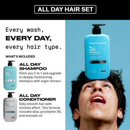 Hawthorne All Day Men's Shampoo and Conditioner Set. Sulfate Free Shampoo and Conditioner with Pure Avocado Oil and Aloe For Stronger, Healthier Hair. Night Swim Cologne Scent. 16 fl. oz. each.