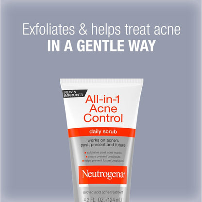 Neutrogena All-In-1 Acne Control Daily Face Scrub to Exfoliate & Treat Acne, with 2% Salicylic Acid Acne Medication, Exfoliating Acne Facial Scrub for Acne Marks & Breakouts, 4.2 fl. oz, 3 Pack
