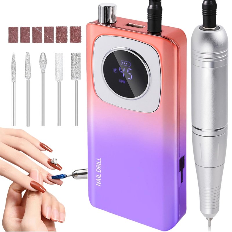 Kylara Professional Nail Drill–45000RPM Electric Nail File Cordless,Portable Efile for Acrylic & Gel Nails with LED Display,Low Noise Nail Drill Machine for Polishing & Removing,Salon & Home Use