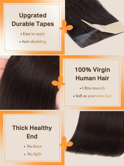 DOORES Tape in Hair Extensions Human Hair, 22 Inch 50g 20pcs Dark Brown, For Everyday Wear, Skin Weft Seamless Real Remy Straight Tape ins For Fine Thin Add Volume
