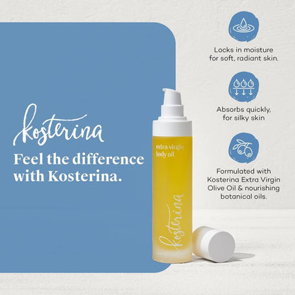 Kosterina Extra Virgin Body Oil | Hydrating, All-Natural Moisturizer with Antioxidants, Olive Oil, Squalane, Herb Spice Blend | 3.38oz (100ml)