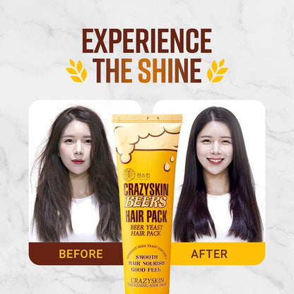 CRAZY SKIN Beer Yeast Hair Treatment Mask - pH5.5 Protein, Keratin, Argan/Camellia Oil, Collagen for Repair and Color Treated Hair 13.5oz(400ml)